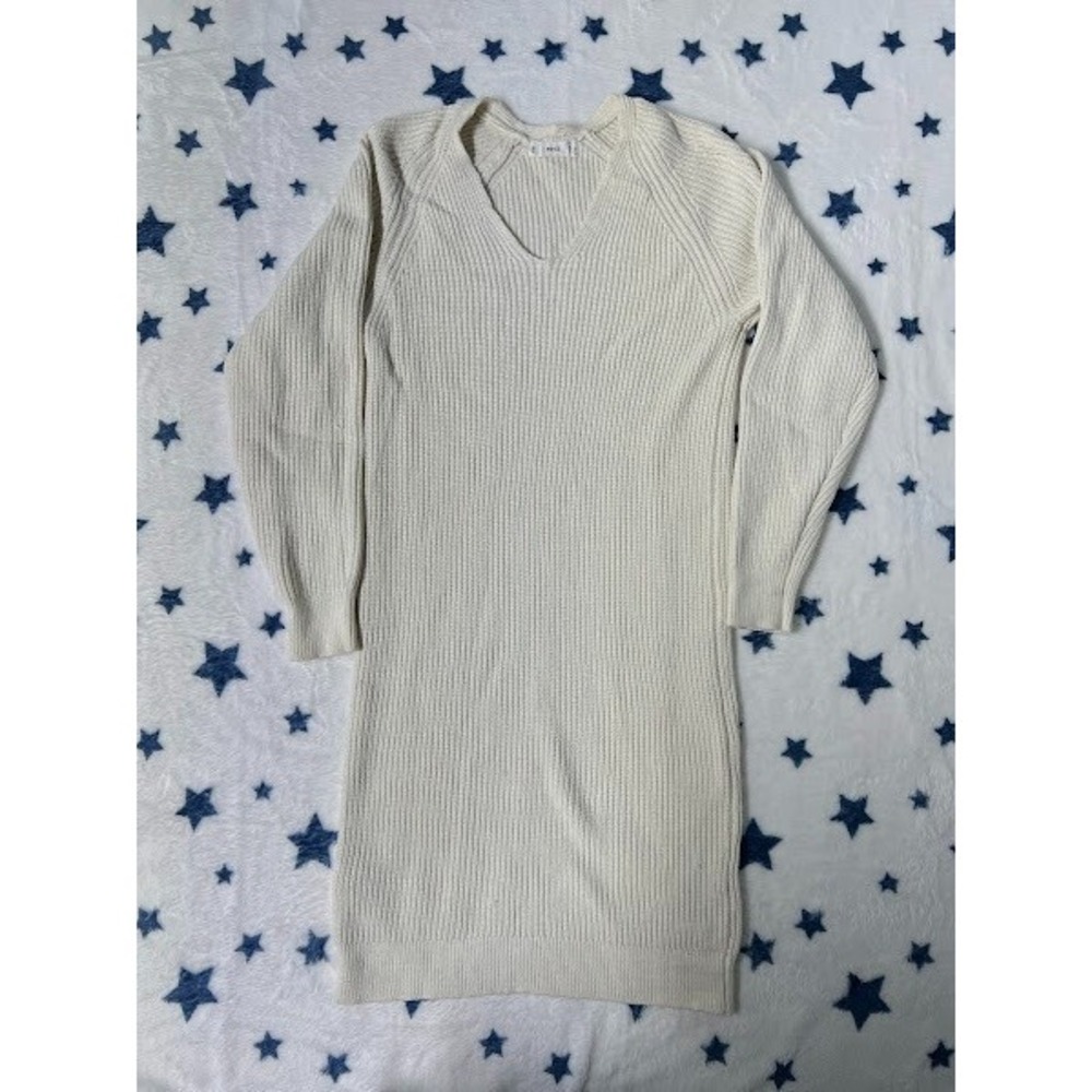 MNG Cream Knit Sweater Dress Size S – Ribbed Long Pullover